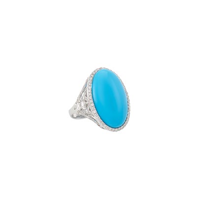 Lot 1605 - White Gold, Turquoise and Diamond Ring