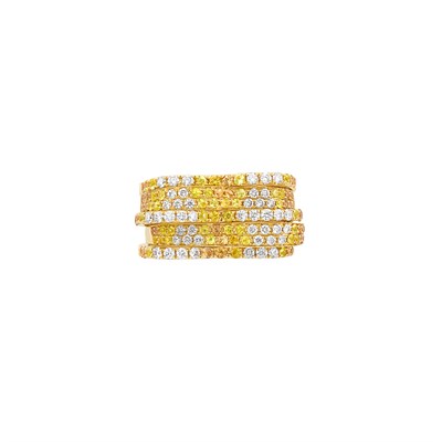 Lot 517 - Five Row Gold, Yellow and Orange Sapphire and Diamond Ring