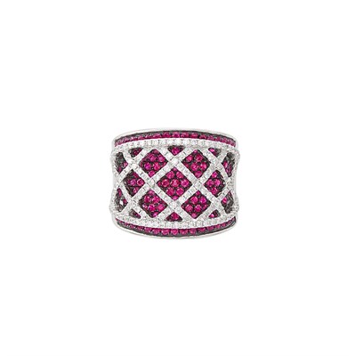 Lot 330 - Wide White Gold, Ruby and Diamond Ring