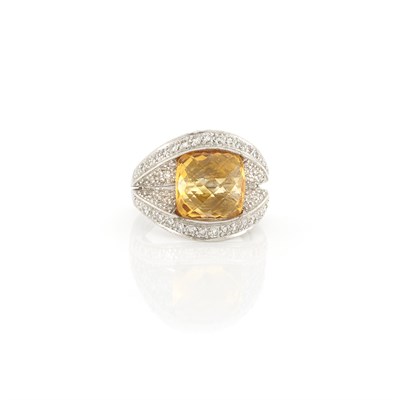 Lot 1989 - White Gold, Citrine and Diamond Ring