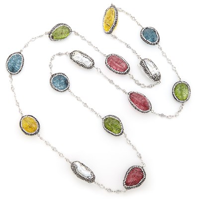 Lot 1808 - Quench Crackled Quartz, Baroque Freshwater Pearl and Simulated Stone Necklace