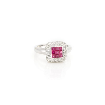 Lot 1814 - White Gold, Invisibly-Set Ruby and Diamond Ring