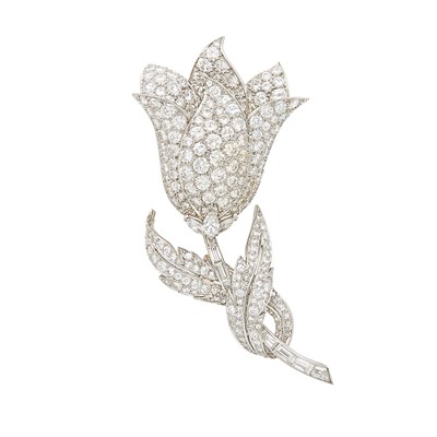 Lot 248 - Platinum and Diamond Flower Clip-Brooch