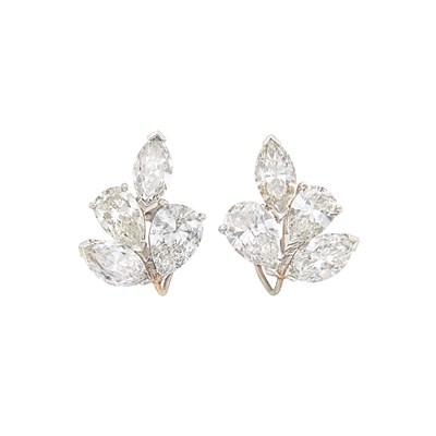 Lot 325 - Pair of Platinum and Diamond Cluster Earrings