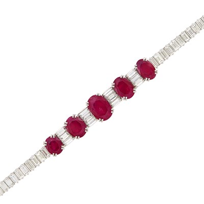 Lot 258 - Platinum, Ruby, and Diamond Bracelet