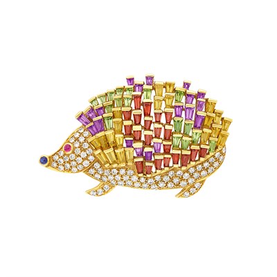 Lot 46 - Gold, Gem-Set and Diamond Porcupine Brooch