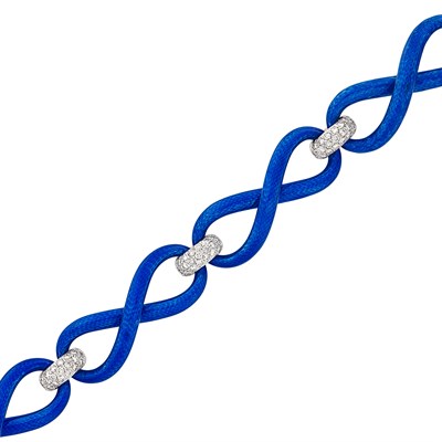 Lot 76 - White Gold, Blue Enamel and Diamond Link Bracelet