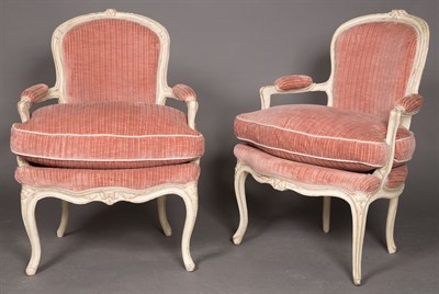 Lot 185 - Two Similar Louis XV Painted Fauteuils en...