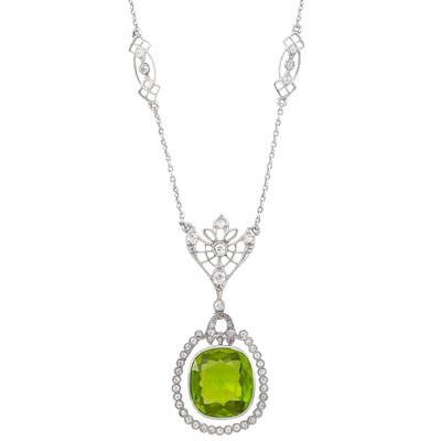Lot 531 - Platinum, Peridot and Diamond Lavaliere