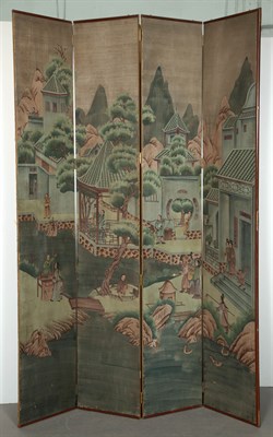 Lot 379 - Chinese Style Painted Paper Eight-Fold Screen...