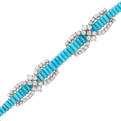 Lot 94 - Platinum, Turquoise and Diamond Bracelet, France