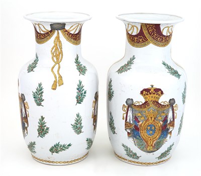 Lot 131 - rPair of Continental Armorial Porcelain Urns...