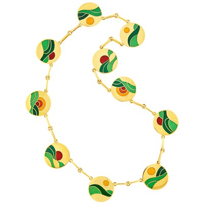 Lot 17 - Gold and Enamel Disc Chain Necklace, Gio Caroli