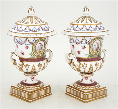 Lot 185 - Pair of French Porcelain Covered Urns Height...