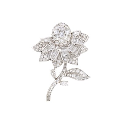 Lot 322 - Platinum and Diamond Flower Brooch