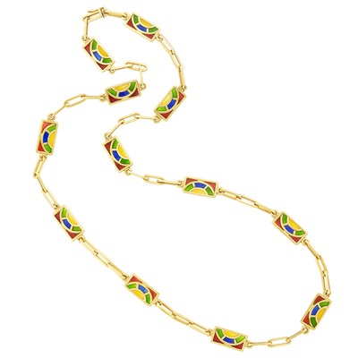 Lot 9 - Gold and Multicolored Plique-à-Jour Chain Necklace