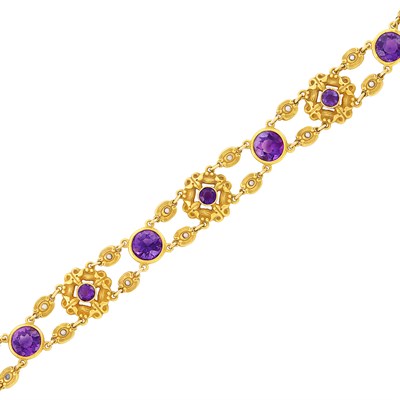 Lot 90 - Antique Gold, Amethyst and Split Pearl Bracelet