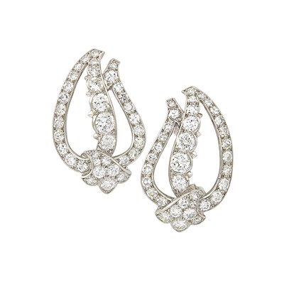 Lot 350 - Pair of Platinum and Diamond Earclips, Cartier, London