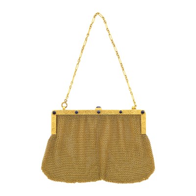 Lot 99 - Gold and Cabochon Sapphire Mesh Purse