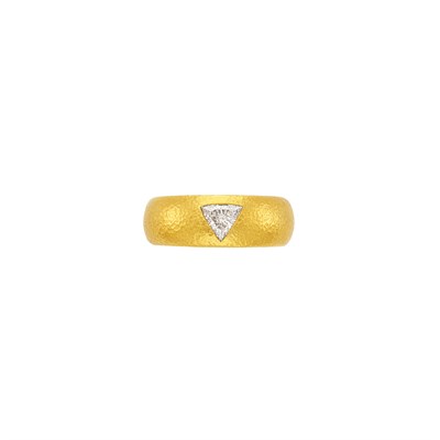 Lot 3 - High Karat Hammered Gold and Diamond 'Gemma' Band Ring, Linda Lee Johnson
