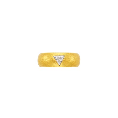 Lot 4 - High Karat Hammered Gold and Diamond 'Gemma' Band Ring, by Linda Lee Johnson