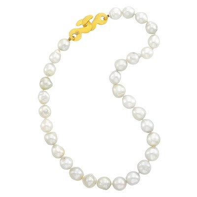 Lot 5 - South Sea Semi-Baroque Cultured Pearl 'Shambala' Necklace with Gold Clasp, Linda Lee Johnson