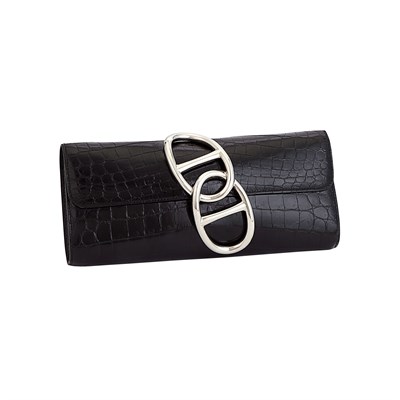 Lot 627 - Hermès, Pochette Shiny Black Niloticus Crocodile Lisse Leather 'Egee' Clutch