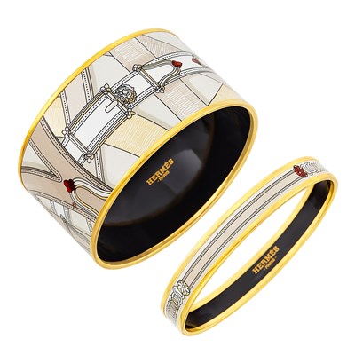 Lot 207 - Two Gilt-Metal and Enamel Bangle Bracelets, Hermès