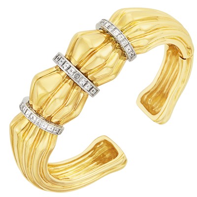 Lot 220 - Gold, Platinum and Diamond Bangle Bracelet