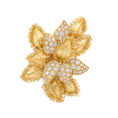 Lot 160 - Gold and Diamond Leaf Clip-Brooch, Tiffany & Co., France