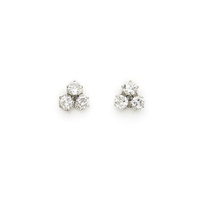 Lot 1185 - Pair of White Gold and Diamond Cluster Earrings