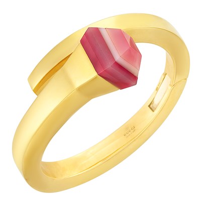 Lot 42 - Gold and Pink Agate Nail Bangle Bracelet, Gucci