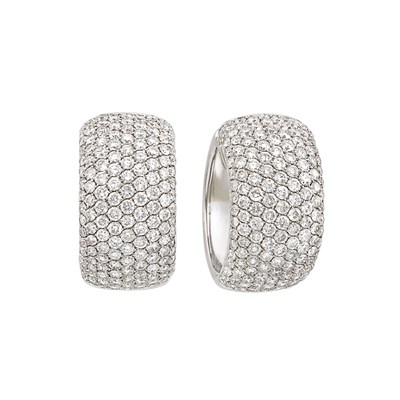 Lot 336 - Pair of White Gold and Diamond Huggie Earrings