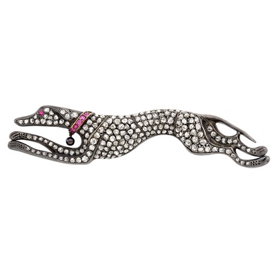 Lot 291 - Antique Silver, Gold, Diamond and Ruby Greyhound Brooch