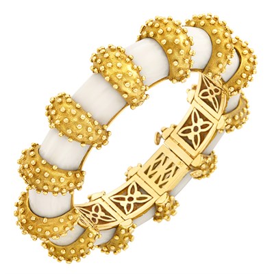 Lot 21 - Gold and White Coral Bangle Bracelet, France