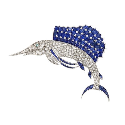 Lot 273 - Platinum, Sapphire and Diamond Sailfish Brooch