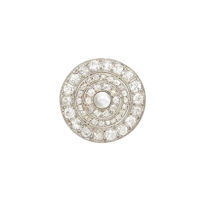 Lot 126 - Belle Époque Platinum, Diamond and Button Pearl Brooch