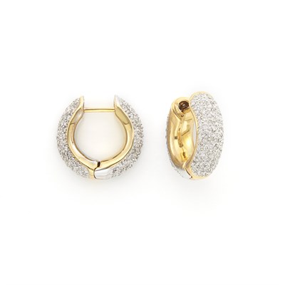 Lot 1123 - Pair of Two-Color Gold and Diamond Huggie Earrings