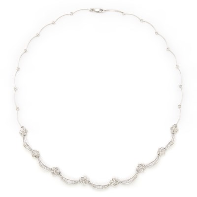 Lot 1213 - White Gold and Diamond Flower Necklace
