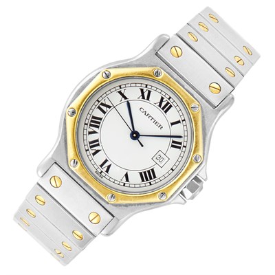 Lot 334 - Stainless Steel and Gold 'Santos' Wristwatch, Cartier