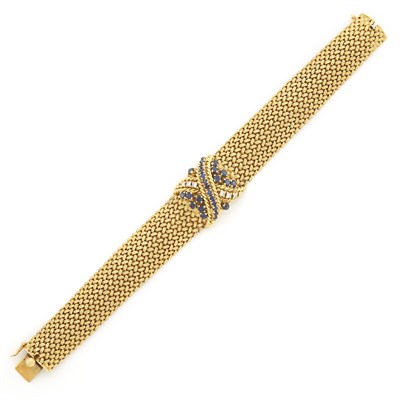 Lot 1454 - Gold, Sapphire and Diamond Bracelet-Watch, Movado