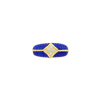 Lot 224 - Gold, Fluted Lapis and Diamond Ring, Van Cleef & Arpels, France