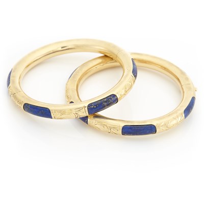 Lot 1446 - Pair of Gold and Lapis Bangle Bracelets