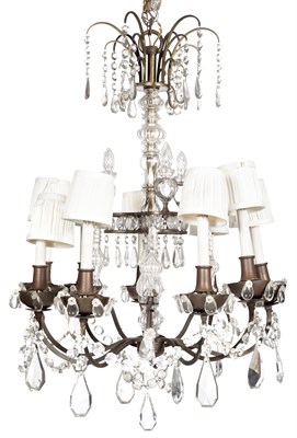Lot 92 - Continental Cut Glass and Brass Nine-Light...