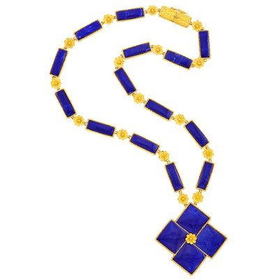 Lot 38 - High Karat Gold and Sodalite Pendant-Necklace, Ilias Lalaounis