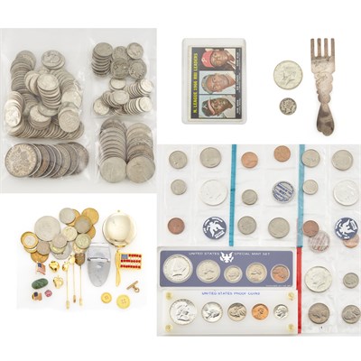 Lot 1400 - Group of United States Silver, Clad and Metal Coins, Costume Jewelry and Baseball Card