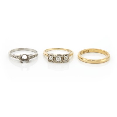 Lot 1744 - Three Yellow and White Gold and Diamond Rings