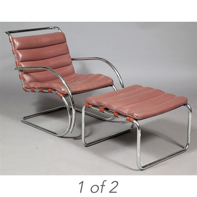 Lot 479 - Pair of Chromed Metal and Leather MR Lounge...