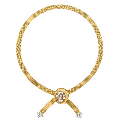 Lot 357 - Two-Color Gold and Diamond Fringe Necklace