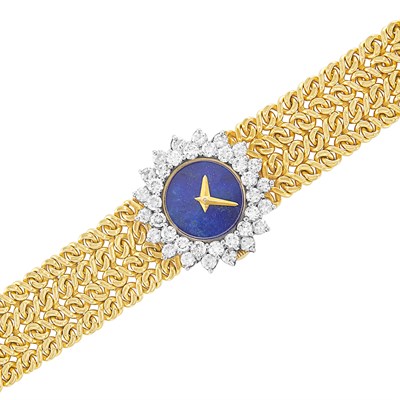 Lot 43 - Two-Color Gold, Lapis and Diamond Wristwatch, Hammerman Brothers, Retailed by Cartier